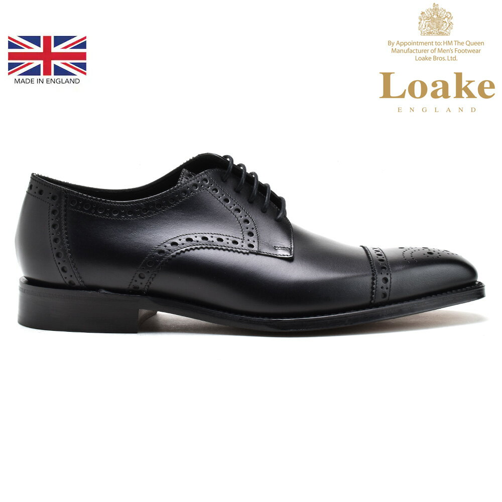 ローク ドレスシューズ メンズ ビジネスシューズ セミブローグ ストレートチップ 革靴 ブラック黒 Loake DERWENT【送料無料】