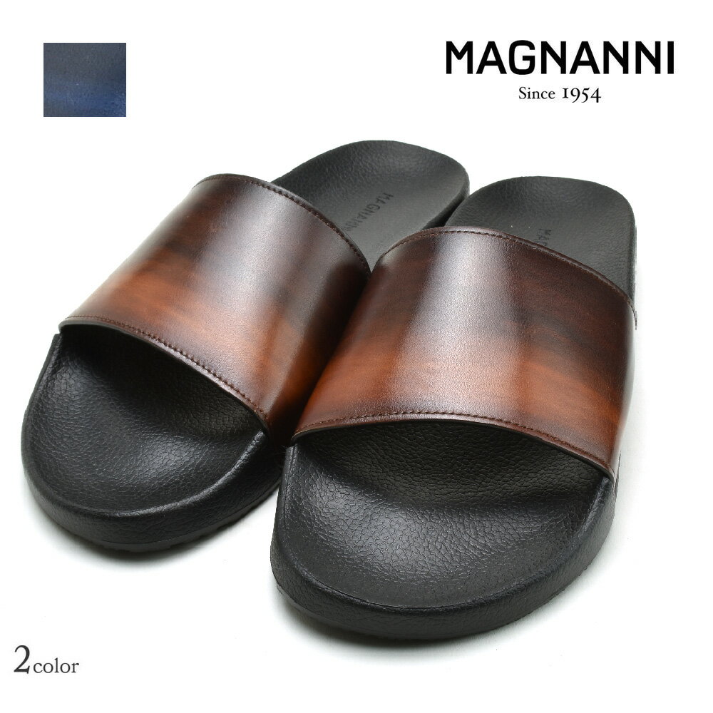 【交換送料無料】マグナーニ サンダル メンズ レザーサンダル ネイビー系 ブラウン系 MAGNANNI SLIDE SANDAL【送料無料】