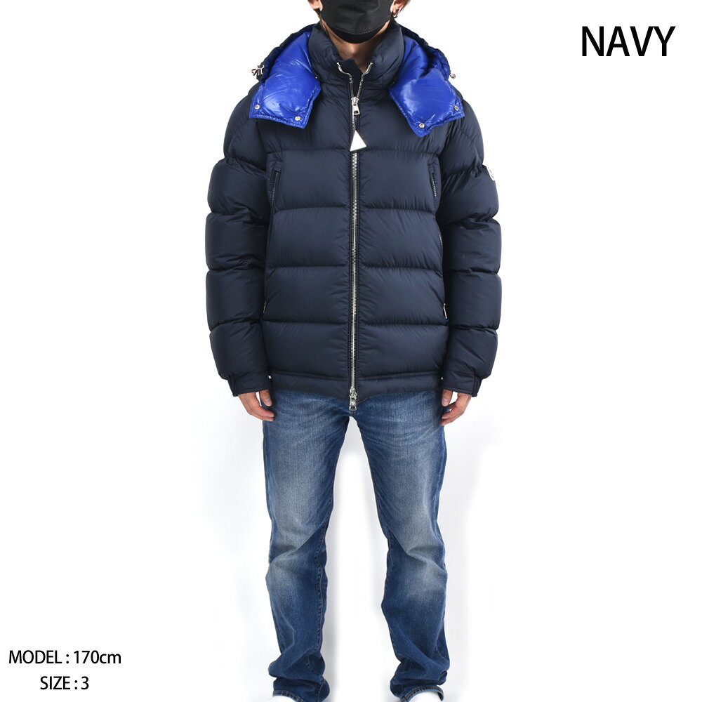 クラウドモーダのモンクレール ダウンジャケット メンズ アウター フード付き ネイビー ホワイト POIRIER GIUBBOTTO MONCLER 【送料無料】｜アングル2