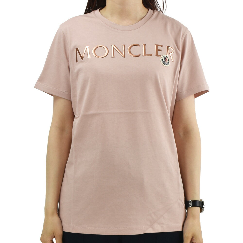 モンクレール Tシャツ レディース 半袖 カットソー クルーネック ロゴT コットン ピンク MONCLER 【送料無料】