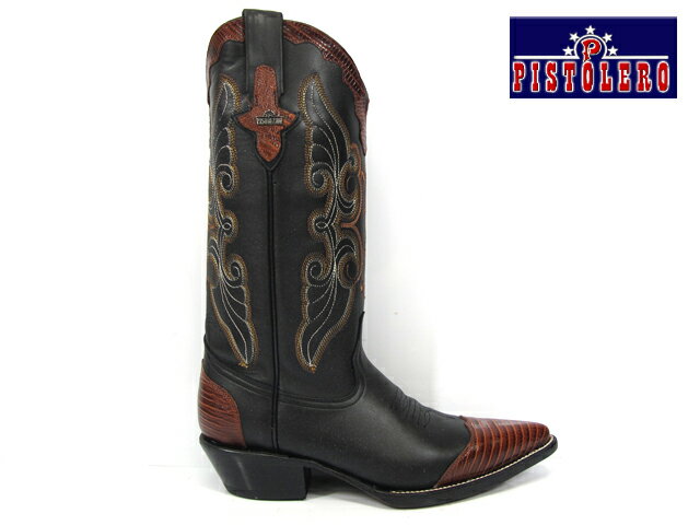 【5と0のつく日エントリー＆楽天カード利用でポイント5倍】ピストレロ PISTOLERO 3001(8000) western boots / cow boyblack × brown leather ウエスタンブーツカウボーイブーツ レザー刺繍 ステッチ 黒 × 茶 【送料無料】