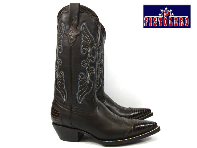 【5と0のつく日エントリー＆楽天カード利用でポイント5倍】ピストレロ PISTOLERO WESTERN BOOTS 3002DK BROWN WHITE×BLUE Stitch ウエスタンブーツダーク ブラウン ホワイト×ブルー ステッチ 刺繍 【送料無料】