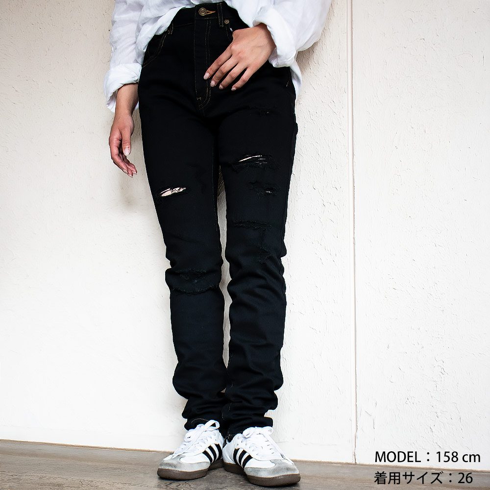 【お買い物マラソンSALE】SAINT LAURENT PARIS サンローラン デニムパンツ レディース ブラックデニム ダメージ加工 ジーパン ジーンズ YSL 400526 Y432K/4075【送料無料】 cloudmoda-10002860 クラウドモーダ サンプル画像3