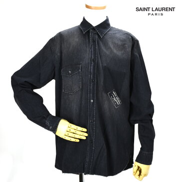 サンローラン パリ YSL SAINT LAURENT PARIS 500732 YK881/1303 BLACK デニムシャツ ストーンウォッシュ ブラック 黒 メンズ【送料無料】