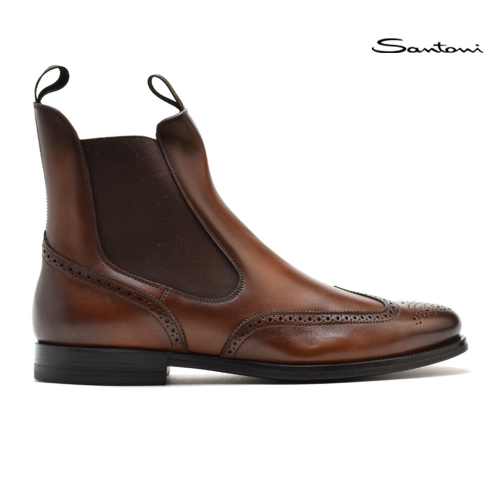 【交換送料無料】サントーニ Santoni MGMR13510SMOIIEOC31 BROWN ブローグブーツ ポインテッドトゥ サイドゴア ブーツ ブラウン メンズ【送料無料】