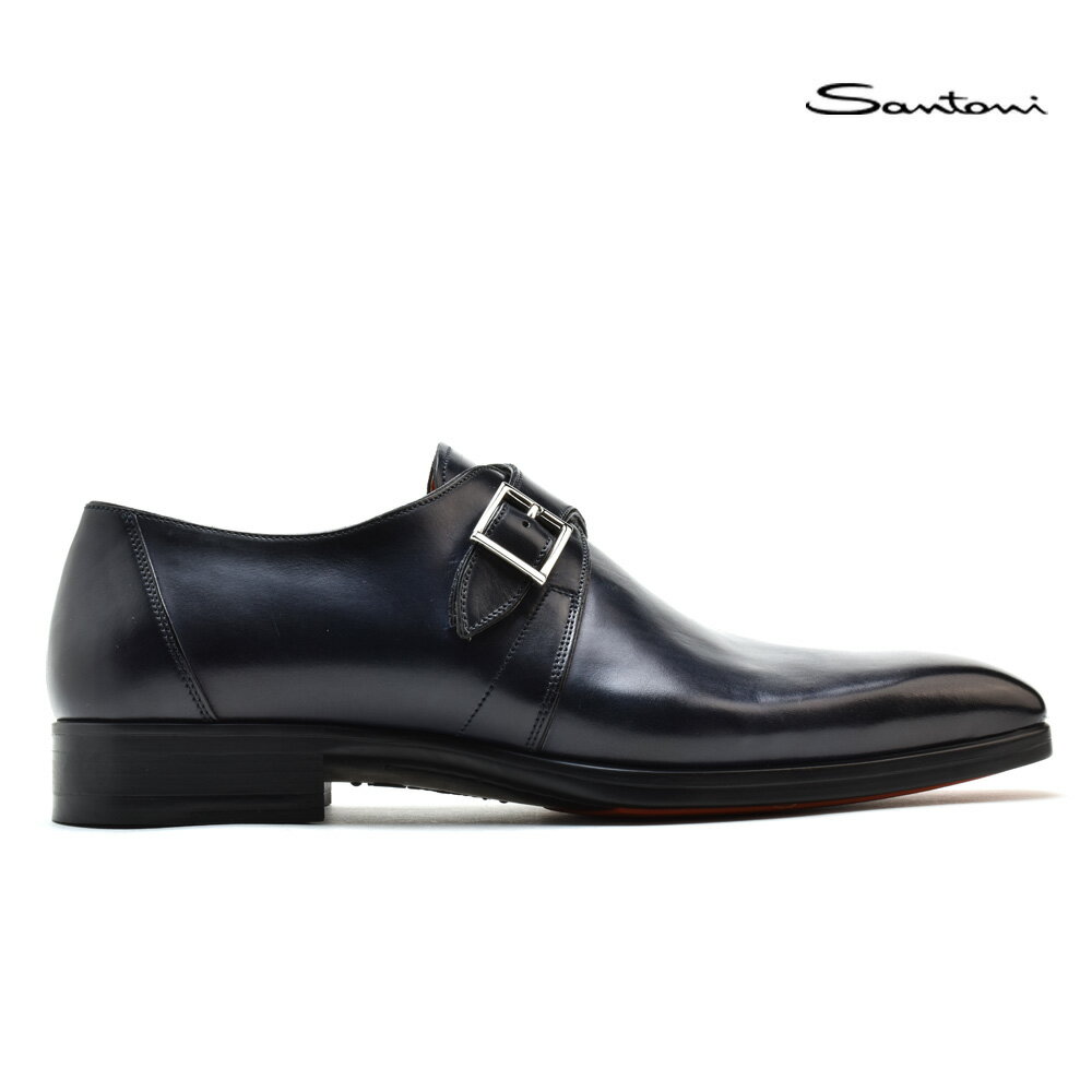 【交換送料無料】サントーニ Santoni MGMS16931NEAIOWSU46 NAVY レザーバックル シングルモンクストラップシューズ ドレスシューズ ビジネスシューズ 革靴 ネイビー 紺色 メンズ【送料無料】