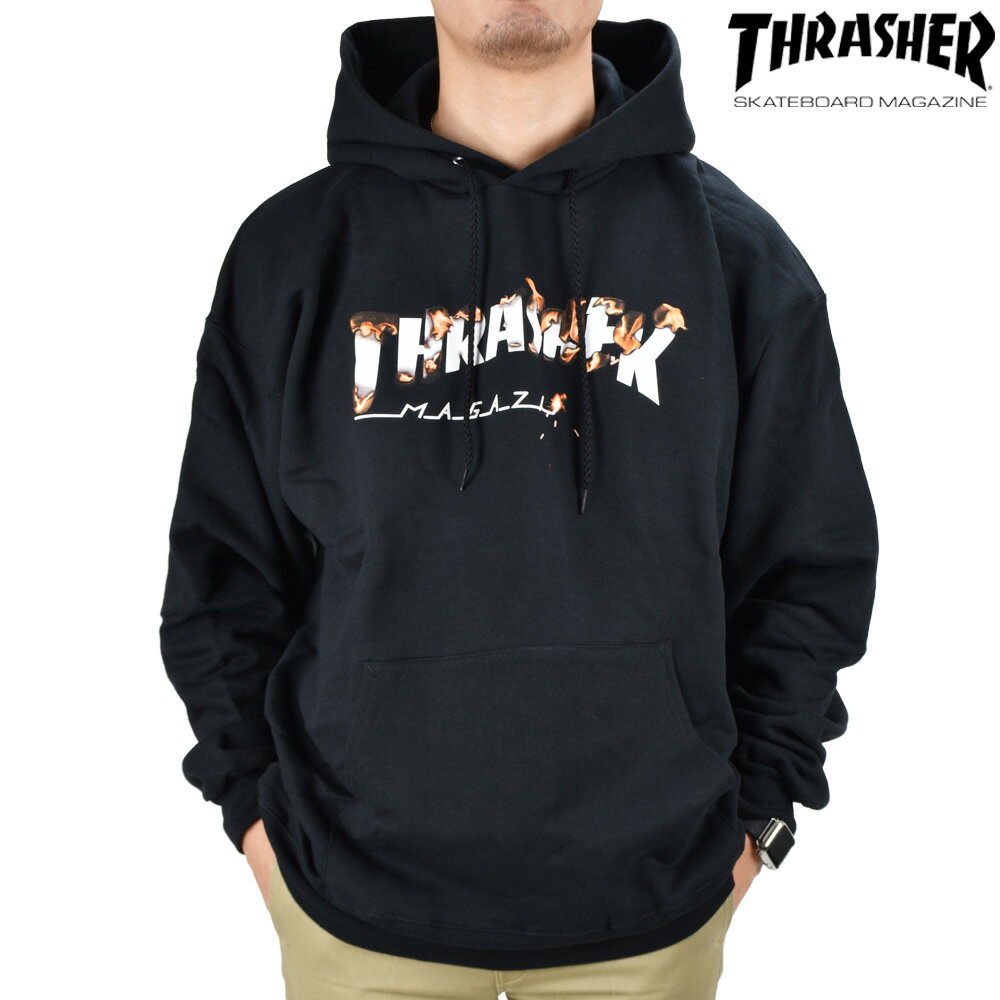 スラッシャー THRASHER INTRO BURNER HOOD BLACK イントロ バーナー プルオーバーフーディ パーカー US規格 ブラック 黒 メンズ