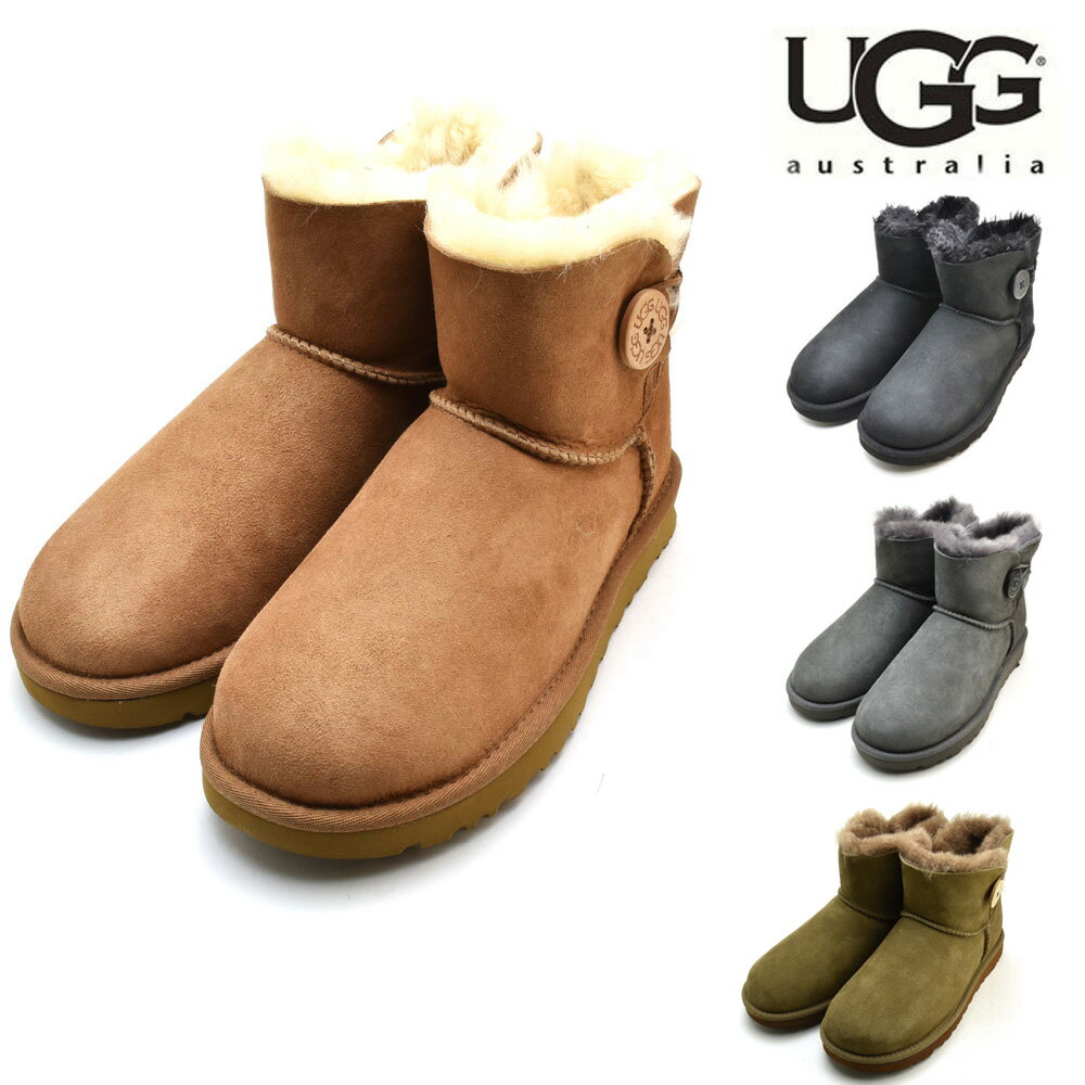 アグ UGG Mini Bailey Button II 1016422 ミニベイリーボタン II シープスキン ムートンブーツ ボア レディース グレー ヒッコリー