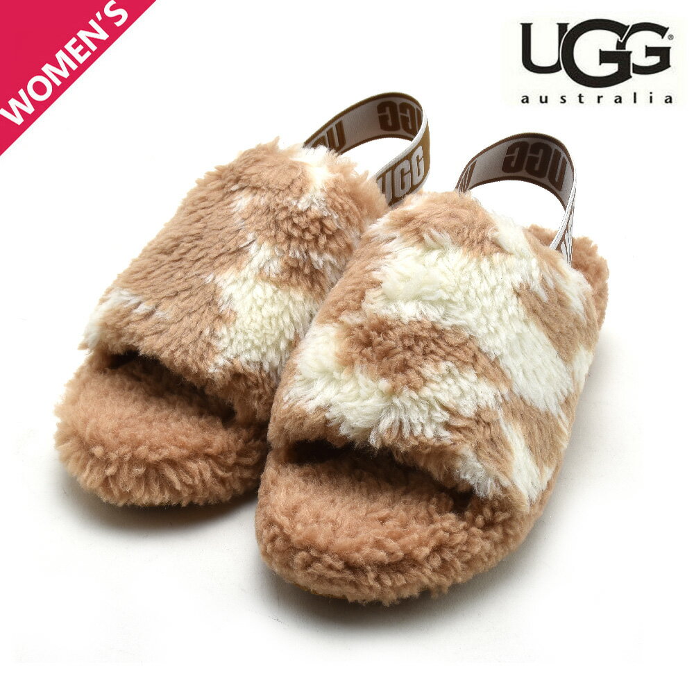 アグ フラッフ イヤー スライドサンダル レディース サンダル シープスキン ファー 牛柄 ブラウン UGG FLUFF YEAH SLIDE COW PRINT【送料無料】