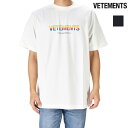 ヴェトモン Tシャツ メンズ カットソー クルーネック マルチカラーロゴプリント 半袖 ブラック ホワイト 黒 白 VETEMENTS THINK DIFFERENTLY