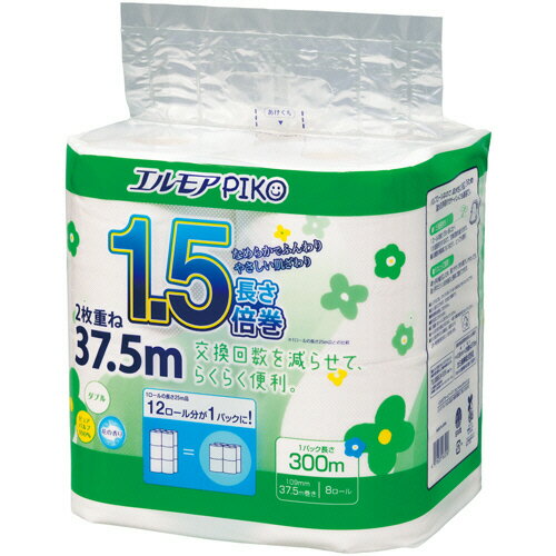乐天商城 - カミ商事　エルモア　ピコ　1．5倍巻トイレットロール　花の香り　ダブル　37．5m　1セット（64ロール：8ロール×8パック）【法人限定】【送料無料】