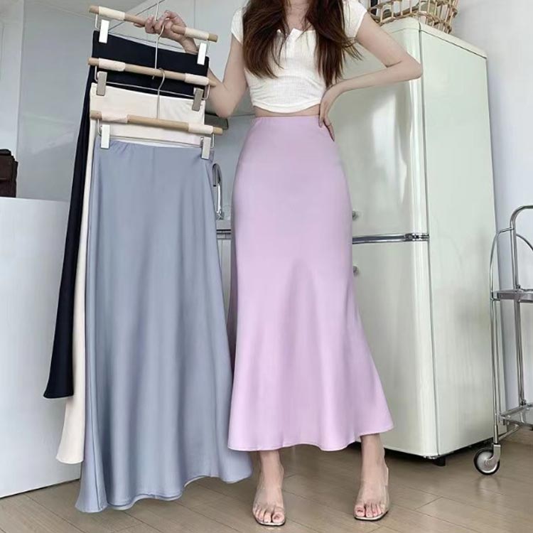 マーメイドスカート サテン調 レディース ロングスカート フレアスカート 春 夏 春夏 タイト Aライン 女性 無地 すべすべ 滑らか きれいめ ボトムス ハイウエスト 着痩せ 美脚 エレガント 大人 上品 フォーマル 通勤 オフィス