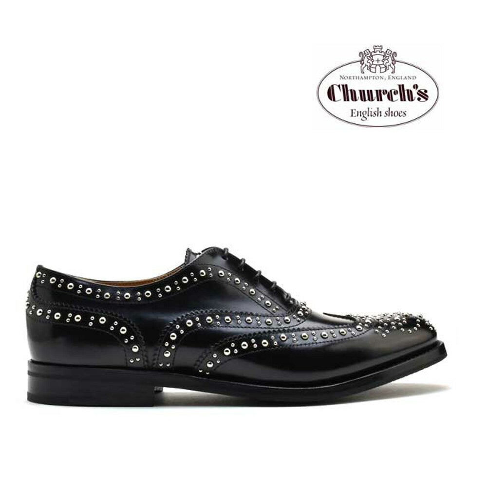 チャーチ 靴 バーウッド ブラック ポリッシュバインダー Church's BURWOOD MET BLACK POLISHED BINDER 黒 レディース スタッズ ウィングチップ【送料無料】