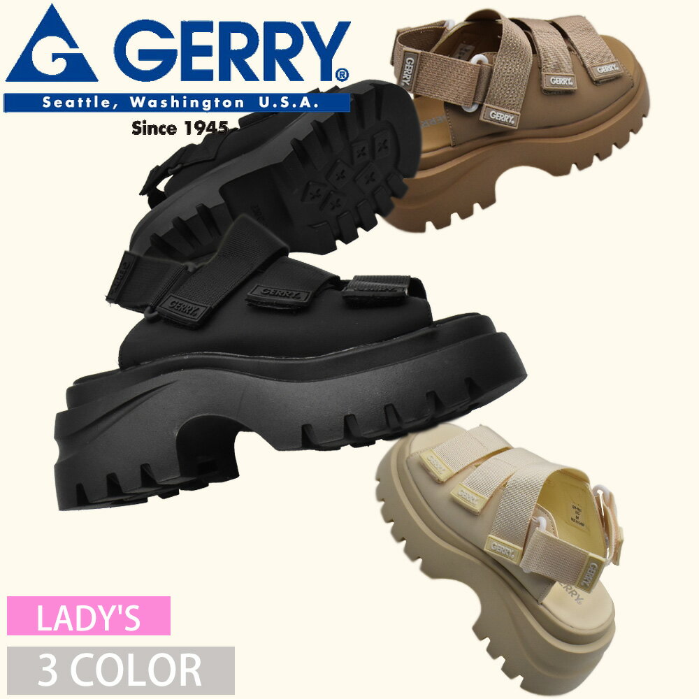 樂天商城 - ジェリー GERRY ハイソールサンダル レディース 厚底サンダル ベルトサンダル スポーツサンダル スポサン ブラック ベージュ アイボリー GR-5607【送料無料】