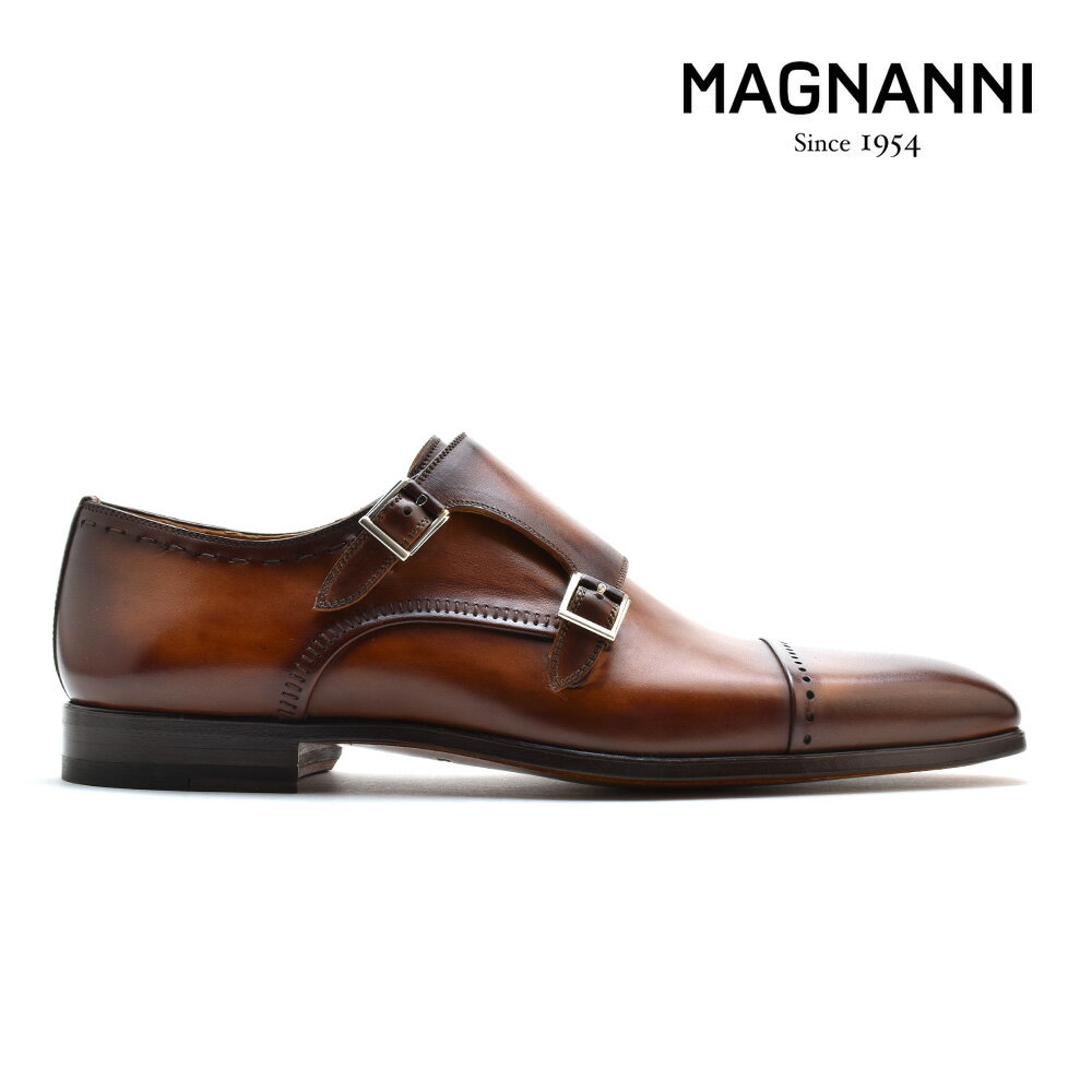 マグナーニ MAGNANNI 21328 CONAC ダブルモンクストラップ ドレスシューズ ビジネスシューズ ストレートチップ 革靴 紳士靴 ブラウン系 メンズ【送料無料】