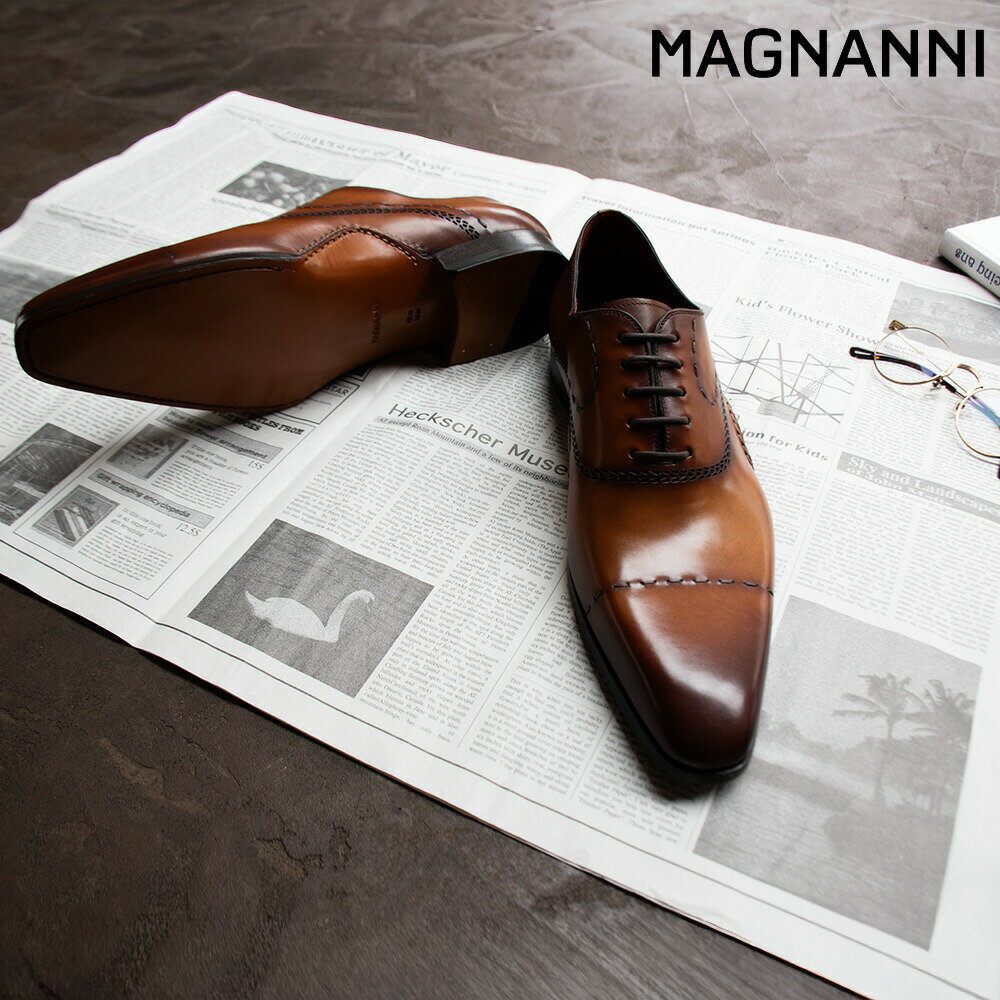 樂天商城 - マグナーニ MAGNANNI ドレスシューズ メンズ ビジネスシューズ ダブルオパンカ ステッチキャップトウ オックスフォード 革靴 ブラウン 23127【送料無料】