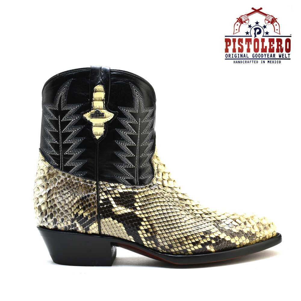 ピストレロ PISTOLERO 2128 ウエスタンブーツ ブラック ヘビ柄 パイソン レザー 本革 カウボーイブーツ 刺繍 ステッチ westernboots cowboy