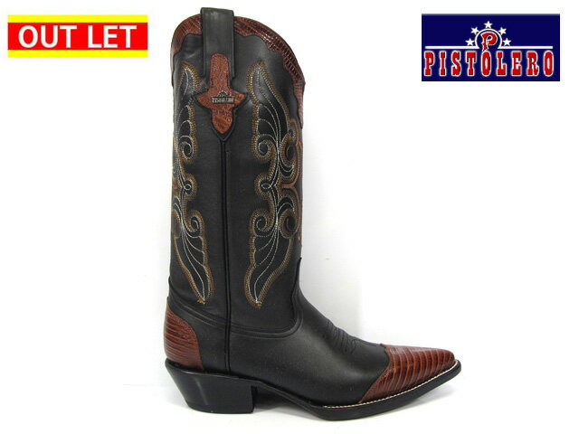 【アウトレット】【返品・交換不可】【履き口の大きさに違いあり】ピストレロ PISTOLERO 3001(8000) western boots / cow boyblack × brown leather ウエスタンブーツ レディース カウボーイブーツ レザー刺繍 ステッチ 黒 × 茶 サイズ US5.5【送料無料】