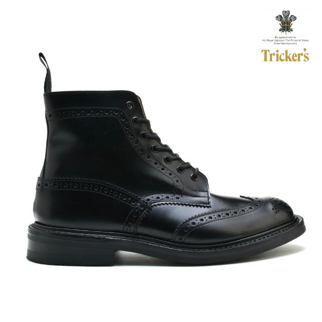 TRICKERS / トリッカーズ 靴作りの名人ジョセフ・トリッカーによって、1829年 R.E.Tricker Ltd が設立される。 現在、五代目に受け継がれているトリッカーズは、英国靴製造のメッカであるイギリスのノーザンプトンに現存する最古のシューメーカーである。 プリンス・オブ・ウェールズ（チャールズ皇太子）より授かった王室御用達を意味するロイヤル・ワラントが掲げられたセント・ミッシェル通りにある工場では、180年間にわたり当時からの変わらぬ伝統的な技法を用いながら、職人たちの手仕事によって生産され続けている。 【TRICKERS/トリッカーズ】一覧はこちら 送料について ＜送料無料の場合＞北海道・一部離島沖縄 900円(税込)1,200円(税込) 送料の詳細はこちらブランド TRICKER'S／ トリッカーズ 商品名 COUNTRY BOOT 素材/スペック LEATHER　：　カーフレザー (本革) SOLE　：ダイナイトソール 英国のダイナイト社の作るラバーソール、通称「ダイナイトソール」を使用。 滑り止めの役目を果たす丸い突起があしらわれたラバー製のソールで実用性と見た目のバランスの良いソールです。レザーソールのようにスマートなのに、雨天時でも気兼ねなくガンガン履ける優れた耐久性が自慢です。 ワイズ表記　：　5 生産国　：　ENGLAND サイズ選びの目安 普段お使いのスニーカーより細身・普通の方は-1.0cm,幅広甲高の方は-0.5cm小さめをお勧めします。 商品説明 【COUNTRY BOOTS MALTON】 トリッカーズの代表的なモデルであるウィングチップの7アイレット・ブーツは通称「カントリー・ブーツ」と呼ばれています。特徴はアッパーに施されたブローギングとグッドイヤー・ウェルト製法で仕上られるダブル・ソールで、耐久性に優れています。美しいトゥのウイングチップ（W型のつま先飾り）とメダリオンは通気性を良くする効果もあります。職人さんのベンチメイド（全ての工程を一人の職人さんが一貫して受け持つこと）により作り上げられたこだわりの一足です。 ▼注意▼ 当商品は【平行輸入品（海外正規品）】となります。製品の制作工程上でのオイルシミによります色ムラやボンド接着跡、縫製の際の"シワ"や"キズ"等がある場合もございますが、これらは不良品ではなく、製造上やむを得ないものとなります。 着用に支障の無い傷や輸入による箱のつぶれ、多少の汚れもご了承下さいませ。これは当商品の風合いの範囲内ですので完璧な商品をお求めの方には不向きな商品です。 ご注意点 ※新品ですが一部箱が破損している場合が御座います。 ※細かなキズや型抜き跡などが見られる場合があります。 ※実物とパソコンモニター画面では、見た目の色に多少違いがある場合が御座います。 ※輸送上の都合等により商品に多少の汚れや傷などが付いている場合がございます。 ※シュークリーム、予備ヒモ等の付属品はあくまでメーカー側からのサービス品になりますので、製造時期によっては付属していない場合もございます。 上記の点を予めご了承のうえご注文いただきますようお願いいたします。 VALET BOX TRAVEL KIT SHOE TREE POLISH BRUSHES