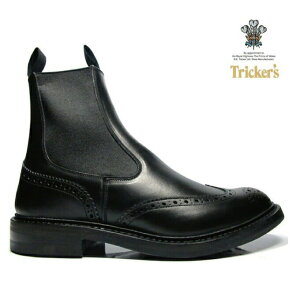 トリッカーズ ヘンリー メンズ サイドゴアブーツ チェルシーブーツ ブラック ボックス カーフ エラスティック ブローグ ブーツ TRICKER'S BLACK BOX CALF M2754 HENRY SIDE GORE 【送料無料】