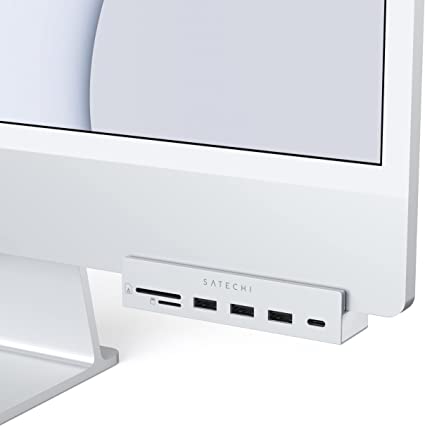 Satechi iMac 24インチ用 USB-C クランプハブ (シルバー) (2021/2023 iMac対応) USB-C データポート, 3xUSB-A 3.0, Micro/SDカードリーダー