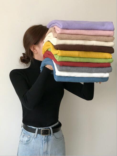 タートルネック インナー レディーストップス ニット セーター 長袖 ロング ゆったり インナーニット 12色 秋冬 秋冬必須アイテム インナー 薄手トップス Vネック ソフトタッチ 防寒 空調対策のサムネイル