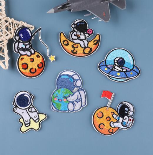 6点セット 宇宙 宇宙兄弟 宇宙旅行 地球月 アップリケ 刺繍 ワッペン パッチ ャ 手作り DIY 衣類 手芸..