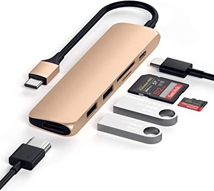 Satechi スリム V2 マルチ USB-Cハブ 6in1 USB-C PD, 4K HDMI (60Hz), USB 3.0 (ゴールド) (MacBook Pro/M1/Air など対応)