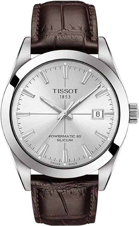 TISSOT(ティソ) 腕時計 メンズ TISSOT ジェントルマン オートマティック パワーマティック80 シリシウム シルバー文字盤 レザーベルト T1274071603101 正規輸入品