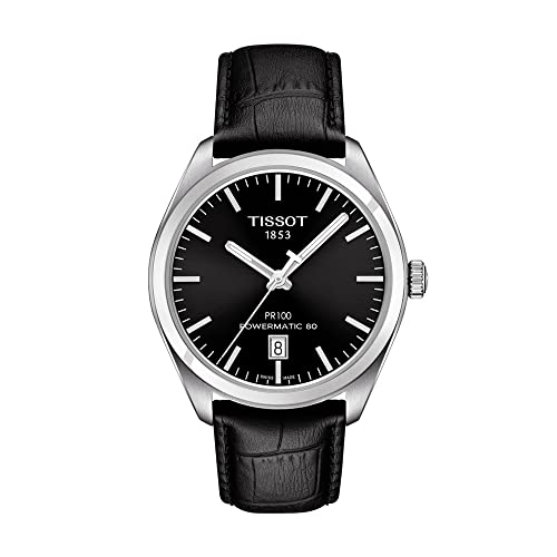 TISSOT(ティソ) 腕時計 メンズ TISSOT PR 100 (ピーアール 100) パワーマティック80 ブラック文字盤 レザーベルト T1014071605100 正規輸入品