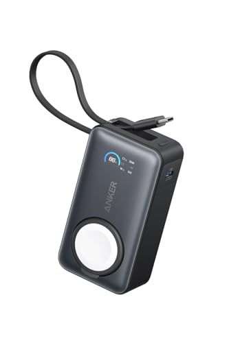 Anker MagGo Power Bank (10000mAh, 35W, For Apple Watch) (モバイルバッテリー 10000mAh 35W出力 大容量 LEDディスプレイ USB-Cケーブル内蔵 一体型 同時充電) USB PD/P