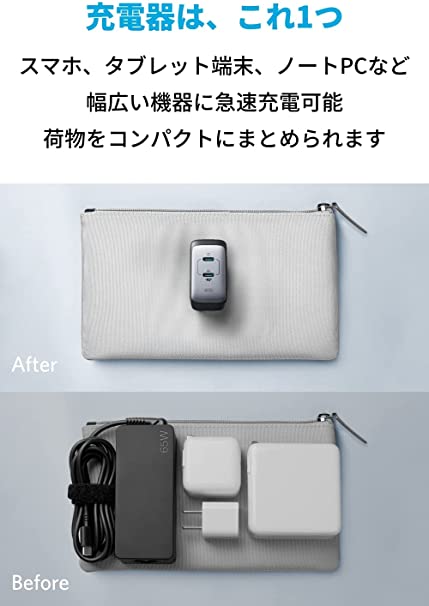 Anker PowerPort III 2-Port 65W (USB PD 充電器 USB-C 2ポート) 独自技術Anker GaN II採用/USB-PD対応/PPS規格対応/PSE技術基準適合/折りたたみ式プラグ MacBook PD対応Win