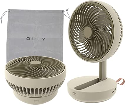 OLLY サーキュレーター 扇風機 USB充電式 最大12時間連続使用 4400mh 折りたたんでコンパクト収納 風量4段階 携帯用ポーチ付き 静音 ベージュ