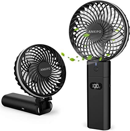 ANKIPO ブラック 黒 携帯扇風機 ハンディファン 扇風機小型 USB充電式 5200mAhモバイルバッテリー兼用 ハンディ扇風機 手持ち扇風機 ミニ扇風機 手持ち 卓上 パワーバンク 3段階風量 小型 折り畳んで スタンド機能 分離式 熱中症 暑さ対策