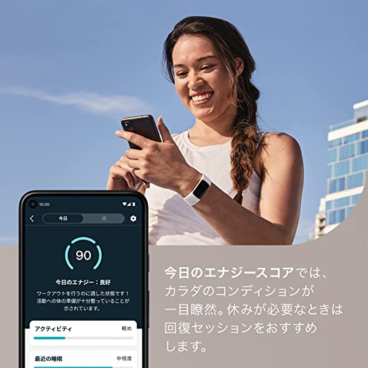 Suica�б� Fitbit Charge 5 �ȥ�å��� ��ʥۥ磻��/���եȥ������ ����7���֤ΥХåƥ꡼�饤��/GPS���/���ޡ��ȥ����å�