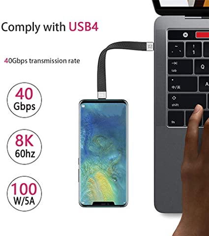 Xiwai Type-C USB-C オス オス USB4 40Gbps 100W 8K フラットスリム FPC データケーブル ノートパソコン携帯電話用 13cm 2