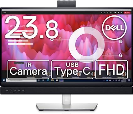 Dell C2422HE 23.8インチ ビデオカンファレンスモニター (3年間無輝点交換保証/フルHD/IPS非光沢/USB-C DP HDMI/sRGB 99%/縦横回転 高さ調整/LANポート(RJ45)/ドック機能搭載/マイク スピーカー付)