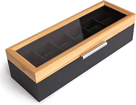 Rakuten - Case Elegance(ケースエレガンス) 時計ケース コレクションケース 腕時計 ケース 6本収納 ガラス天板 無垢材 黒 アルミ製取っ手