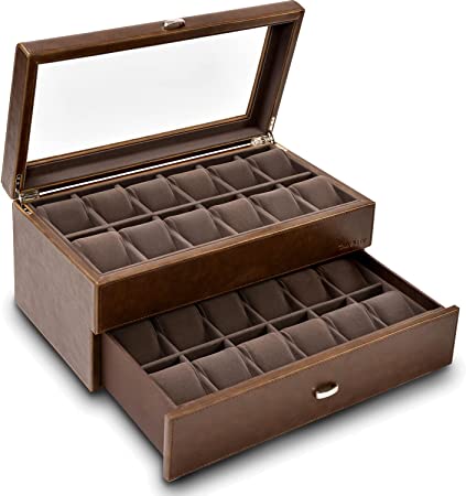 Tawbury ヴィーガンレザー 高級 腕時計収納ケース 24スロット Brown 腕時計収納ボックス コレクション..