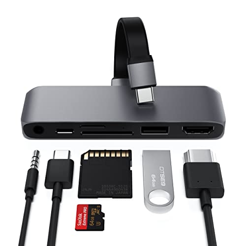 Satechi USB-C モバイル Pro SD ハブ 6-in-1 USB-C PD充電, 4K HDMI 60Hz出力, USB 3.0 5Gbps高速データ転送, SD/MicroSDカードリーダー, 3.5mm イヤホンジャック(iPad Pro Air M1 M2対応)