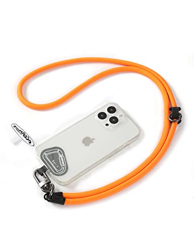 Rakuten - project-cb スマホストラップ 首掛けストラップ 斜めがけストラップ ストラップホルダー *2 ショルダー 肩掛け 落下防止 調整可能 (120cm, オレンジ)