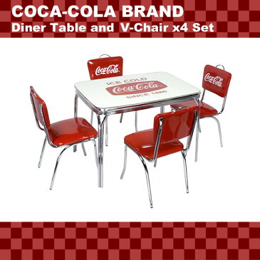 COCA-COLA BRAND コカコーラブランド ダイナーテーブル&Vバックチェア×4脚セット (PJ-600DL PJ-50HC×4 ) インテリア 家具 アメリカ雑貨 アメリカン雑貨