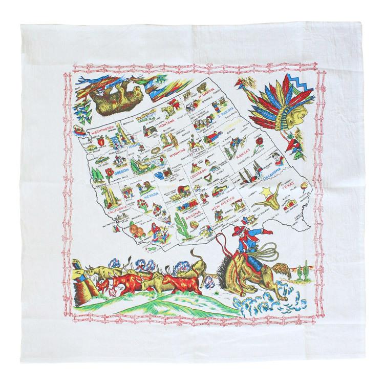 スーベニアクロス ウエスタンステイツ 70×70cm コットン100% レトロ 布 インテリア...