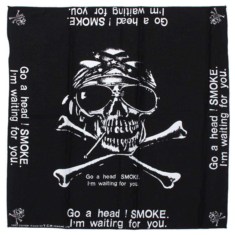 バンダナ ドクロ 大判 ロックバンダナ GO AHED! SMOKE 50×50cm ヘヴィメタル バンド柄 ハンカチ ヘビメタ ロック 骸骨 かっこいい