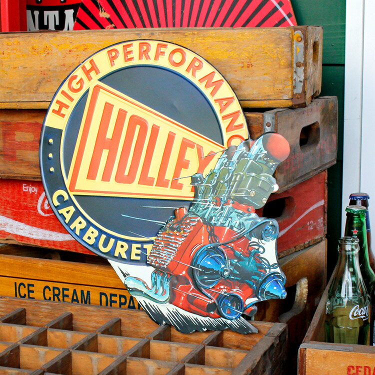 ダイカットメタルサイン HOLLEY ホーリー 縦38×横39cm ブリキ看板 インテリア アメリカ雑貨 アメリカン雑貨