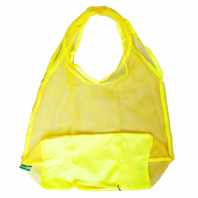 メッシュエコバッグ イエロー 蛍光 コンパクト おしゃれ トート バッグ マチ付き 男女兼用 インストゥ..