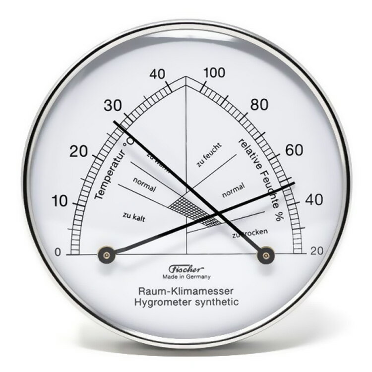温湿度計 Fischer フィッシャー 142.01 コンフォートメーター 直径100mm 温度：0℃～+40℃ シンプルで美しい ステンレススチール ドイツ製 6ヵ月保障 インテリア DIY