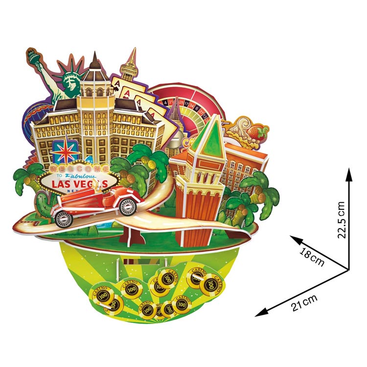 3Dパズル 貯金箱 Cubic Fun ラスベガス 完成サイズ:H22.5×W21×D18cm 紙・EPSポリスチレン製 64ピース OC3205 立体パズル 建物 プレゼント ギフト インテリア 3