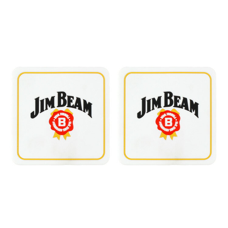 ラバー製 コースター 2枚セット 「JIM BEAM ジンビーム」ホワイト 縦9.4×横9.4×厚み0.3cm バーグッズ アメリカ雑貨 アメリカン雑貨