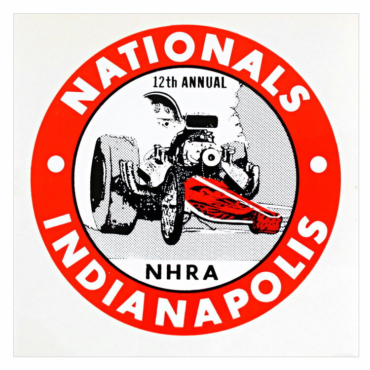 ヴィンテージレーシングデカール ”NHRA 12th NATIONALS INDIANAPOLIS” 縦10.8×横10.8cm クリアフィルムタイプ